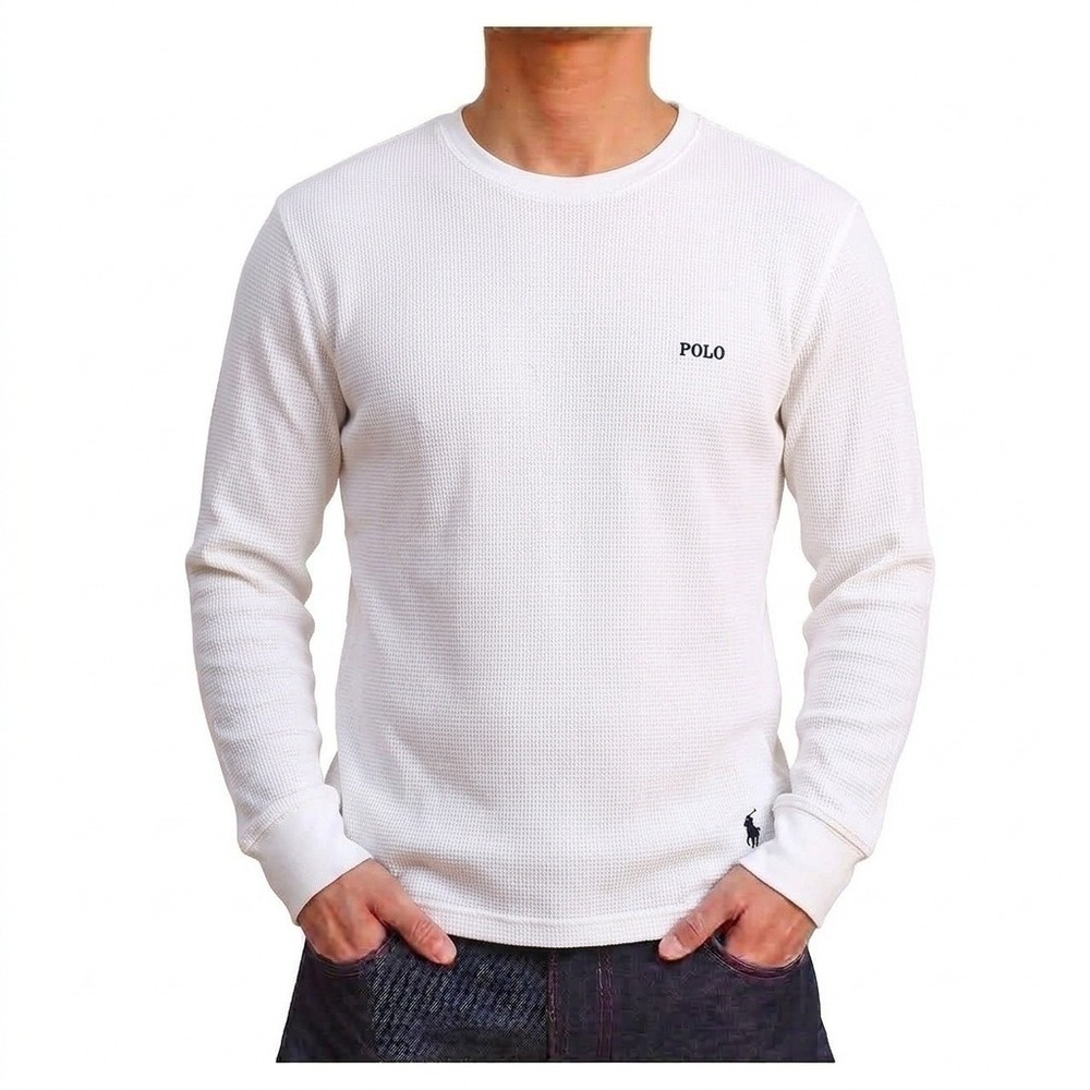 Polo Ralph Lauren Mens White Waffle Knit Thermal Long Sleeve Sleep Shirt L